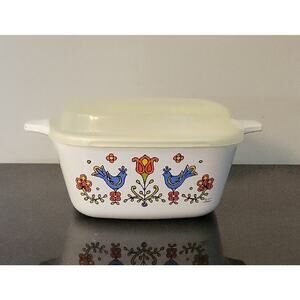 Vintage Corning Ware Country Festival Blue Birds Casserole Dish Plastic Lid P-43